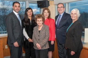 Left to right: Basil El-Baz, Farida Khamis El-Baz, Linda Buchwald, MD, Medical Director of El-Baz Center; Jeanette Clough, President and CEO; David Maher, Mayor, City of Cambridge and Patricia Jehlen, State Senator